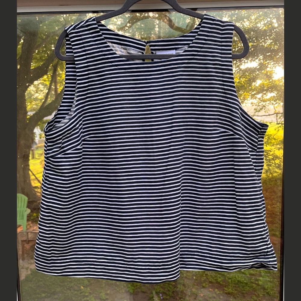 Liz Claiborne Black & White Striped Linen Cotton Blend Tank Top Women's Size XL
